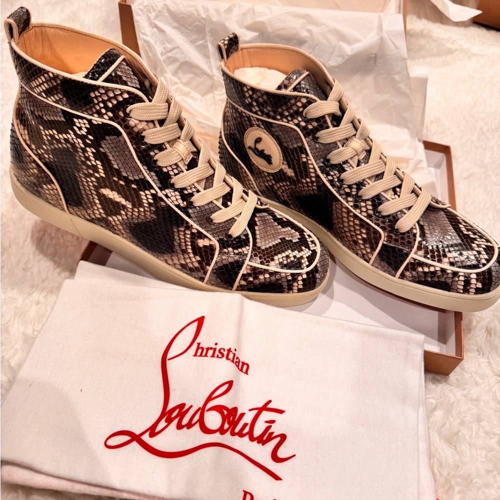 RARE NIB LOUBOUTIN RANTUS ORLATO FLAT PYTHON INDIO in Color Denim Sz 44